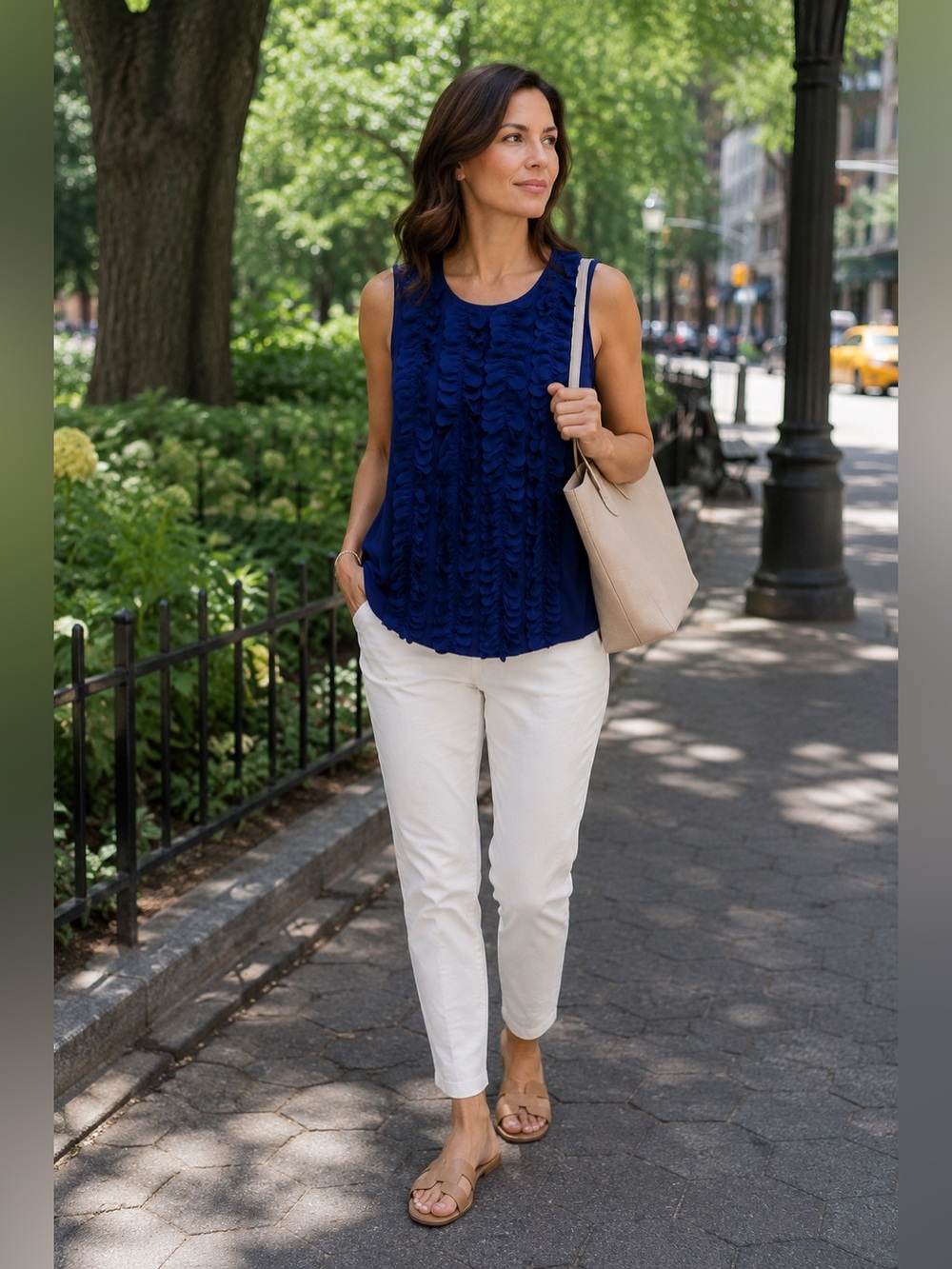 Chico’s Blue Ruffle Front Sleeveless Top Size 2 Large NWT